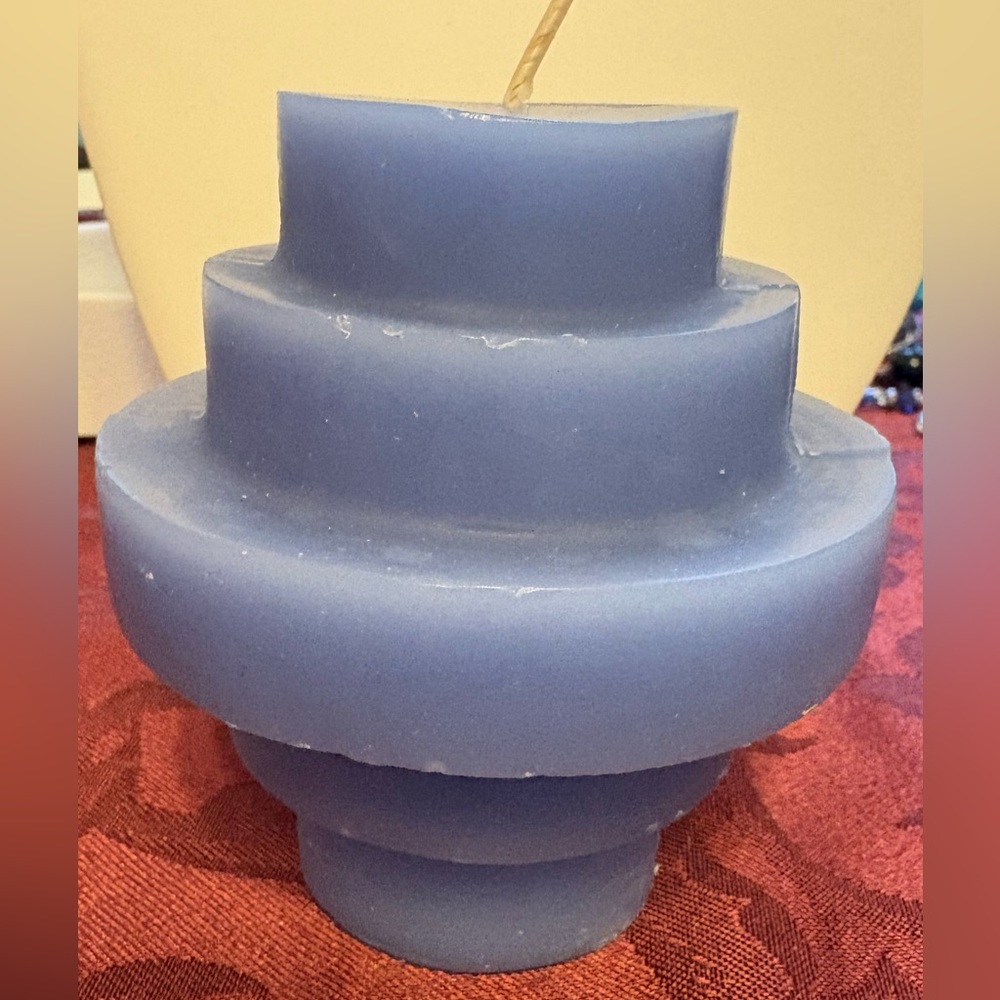 Set of 2 Blue tiered Pillar Candles 3.75” each